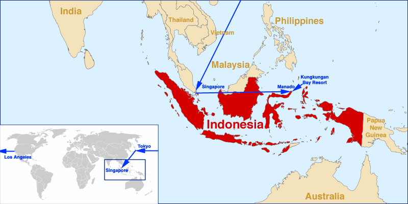 map of our flight to Indonesia